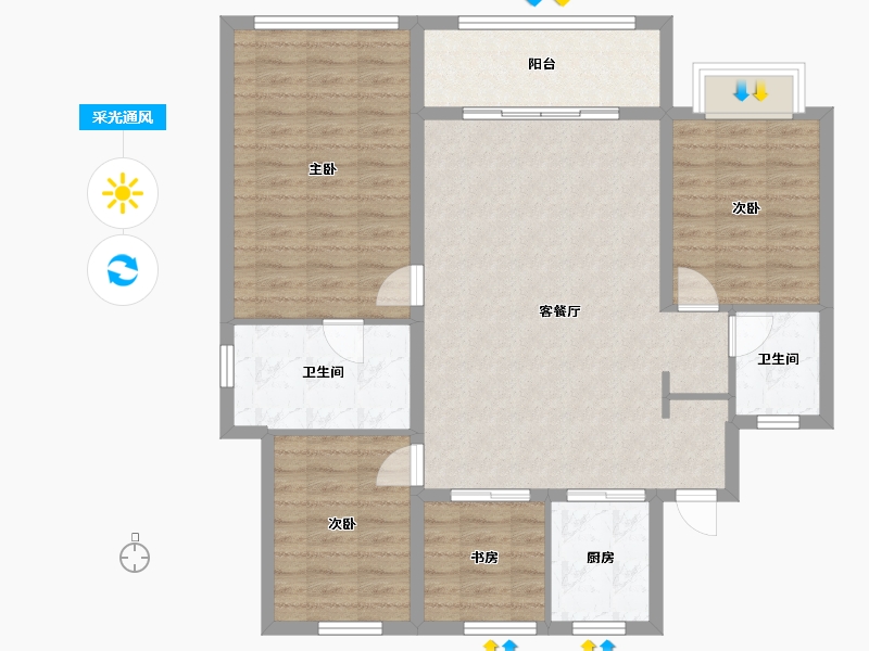 浙江省-宁波市-万科·东潮之滨-146.00-户型库-采光通风