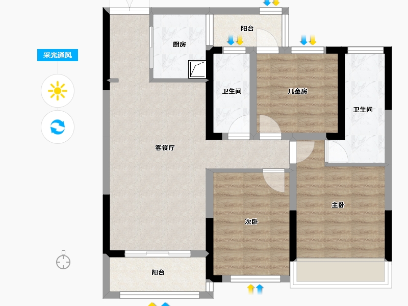 浙江省-丽水市-晶茂云锦2-1-702-90.00-户型库-采光通风