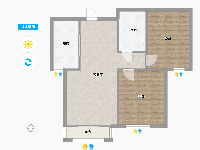 河北省-石家庄市-瀚唐鼎苑-一期-80.00-户型库-采光通风