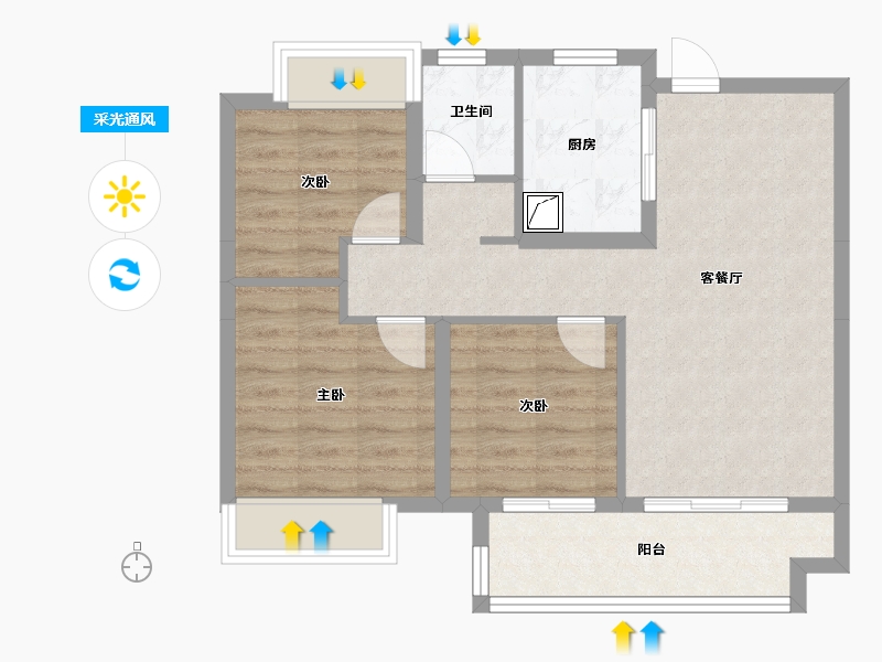 江苏省-扬州市-华侨城·万科·侨城里-70.00-户型库-采光通风