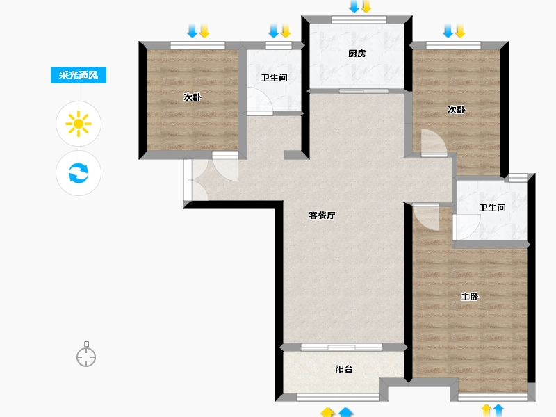 河南省-郑州市-盛润运河城-110.00-户型库-采光通风