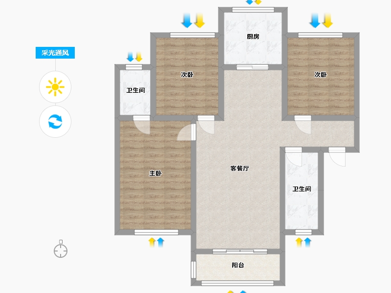 陕西省-宝鸡市-轩苑·悦华府-126.00-户型库-采光通风