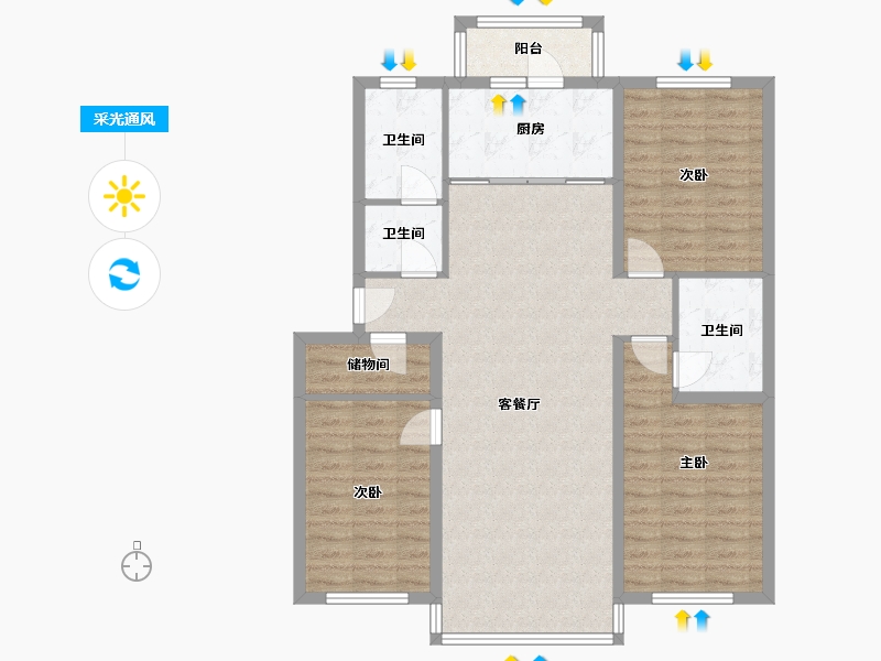 内蒙古自治区-呼伦贝尔市-天一城小区-120.00-户型库-采光通风