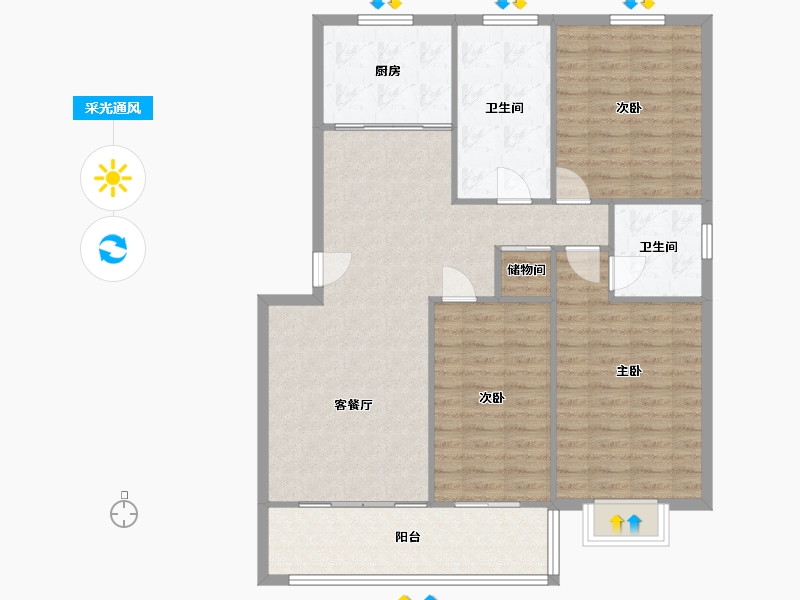 江苏省-南通市-东江嘉园-102.00-户型库-采光通风