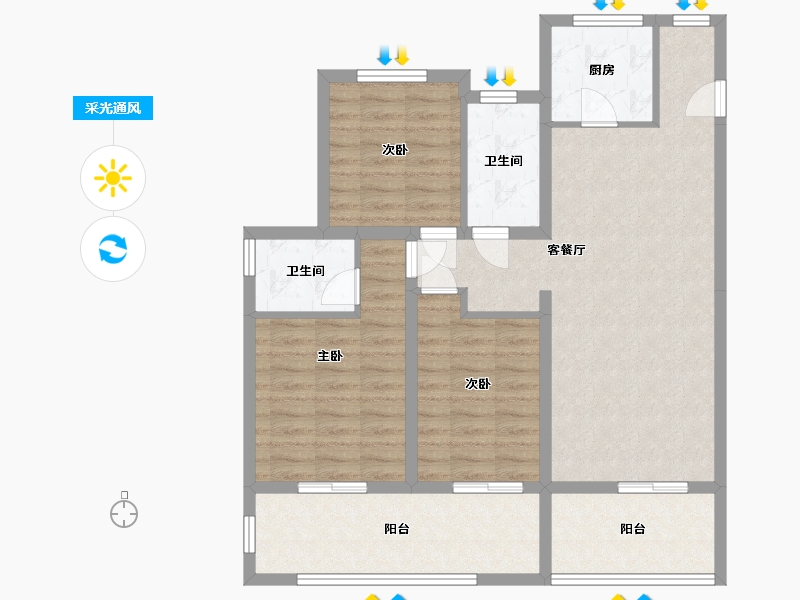 安徽省-阜阳市-华润华府-115.00-户型库-采光通风