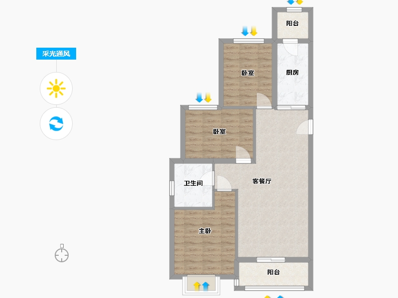 安徽省-安庆市-恒大观澜府-83.70-户型库-采光通风