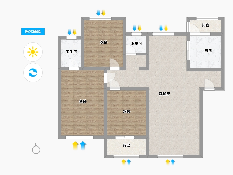 陕西省-宝鸡市-轩苑·悦华府-128.00-户型库-采光通风