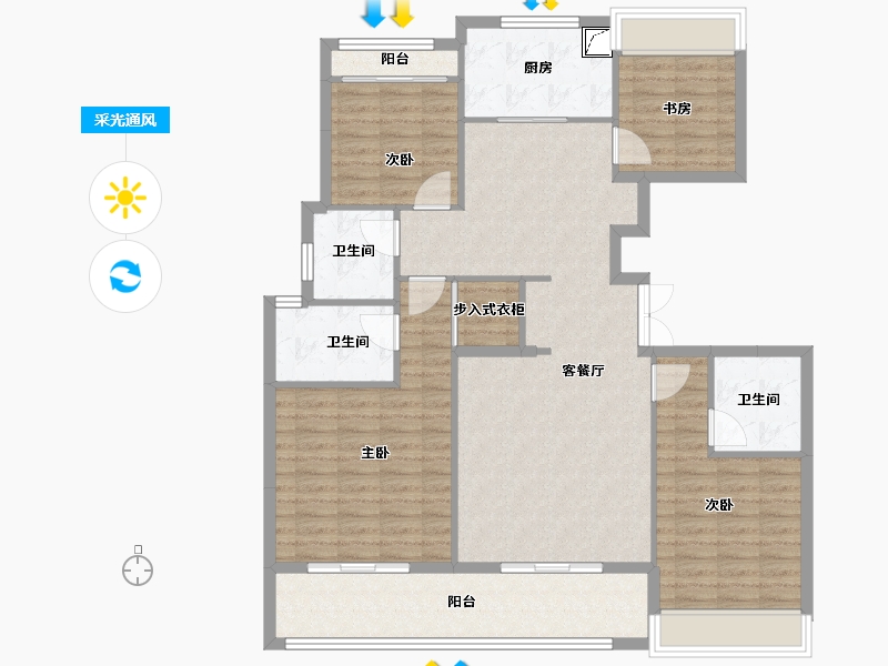 浙江省-杭州市-润如园-126.00-户型库-采光通风