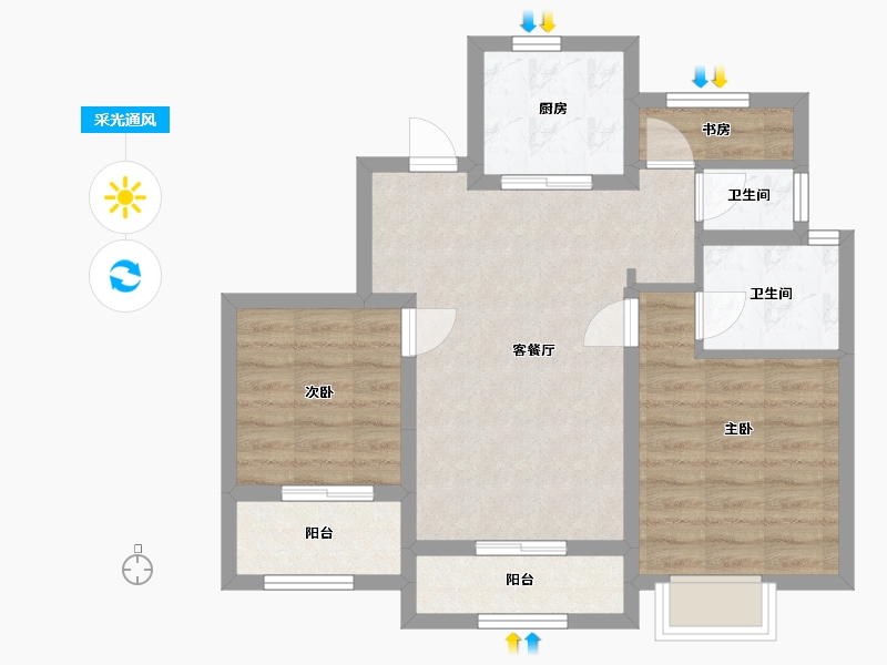 浙江省-温州市-中梁新都会-65.00-户型库-采光通风