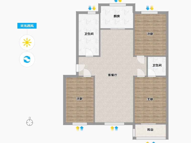 河北省-石家庄市-卓达玫瑰园-90.00-户型库-采光通风