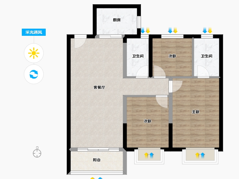 河北省-衡水市-蓝光·雍锦半岛-85.76-户型库-采光通风