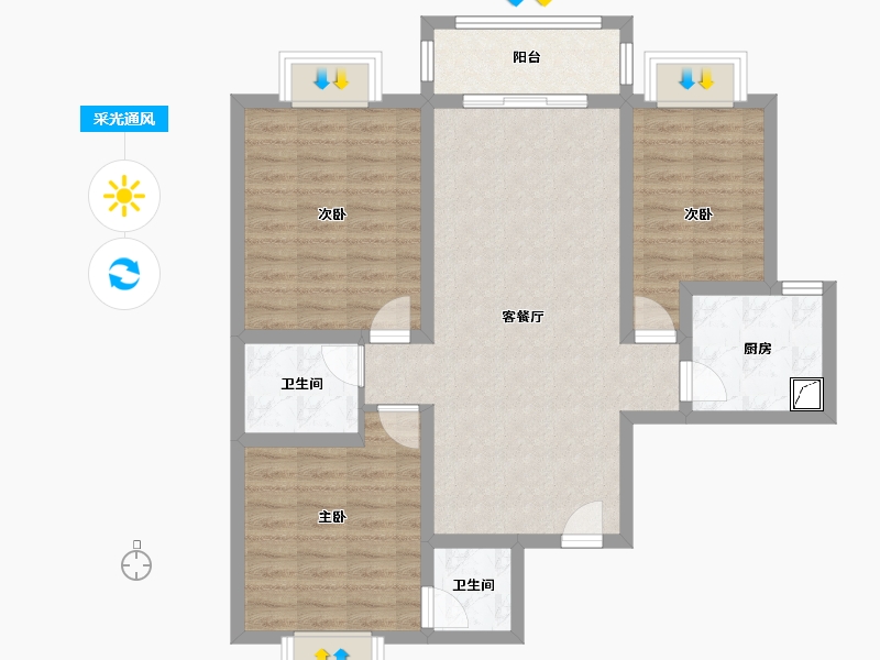 陕西省-咸阳市-温泉名苑-87.00-户型库-采光通风