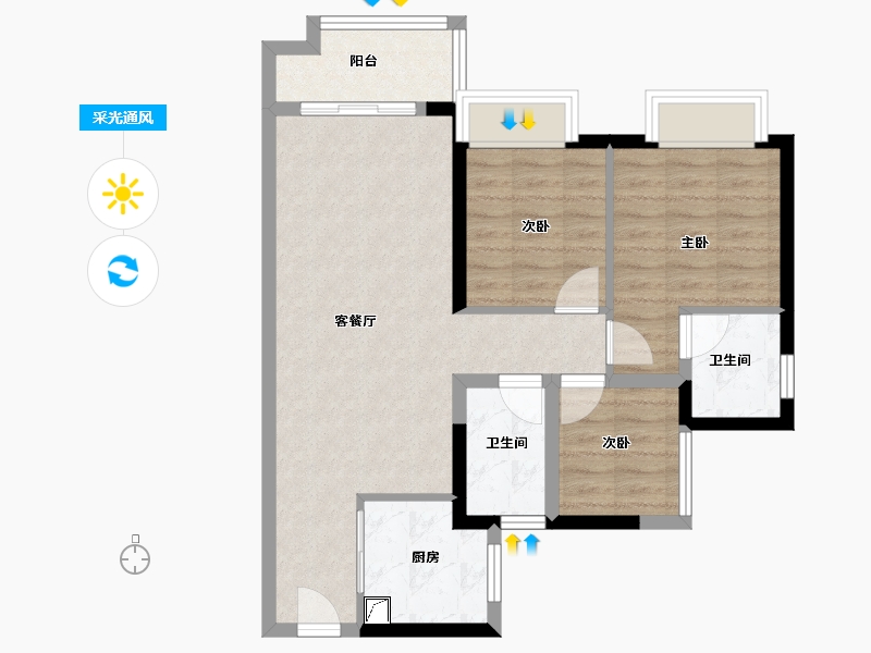 广东省-佛山市-美的翰湖苑-72.00-户型库-采光通风