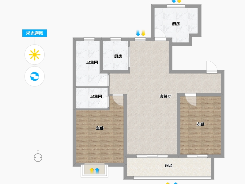 江苏省-宿迁市-翡翠庄园-103.00-户型库-采光通风