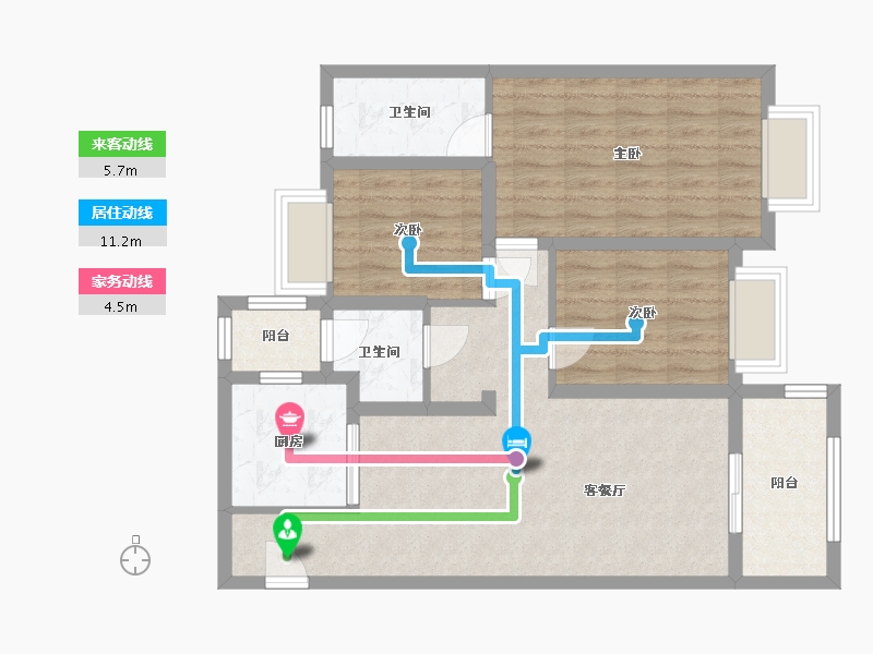 云南省-昆明市-万科城西郡107户型-85.00-户型库-动静线