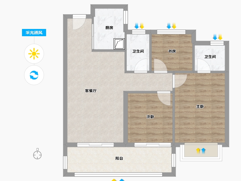 江苏省-南通市-绿地江海图-73.69-户型库-采光通风