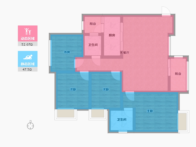 重庆-重庆市-北城空港天地-90.20-户型库-动静分区