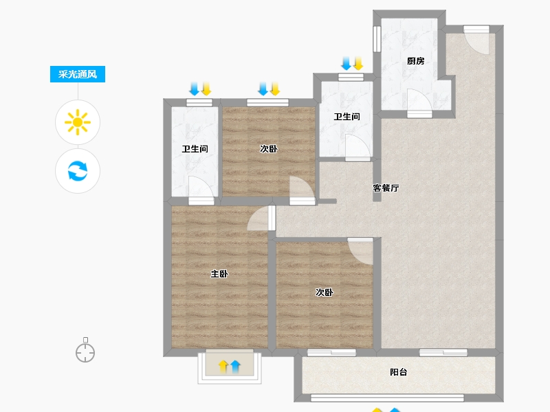 山西省-吕梁市-泰化北城御园-102.00-户型库-采光通风