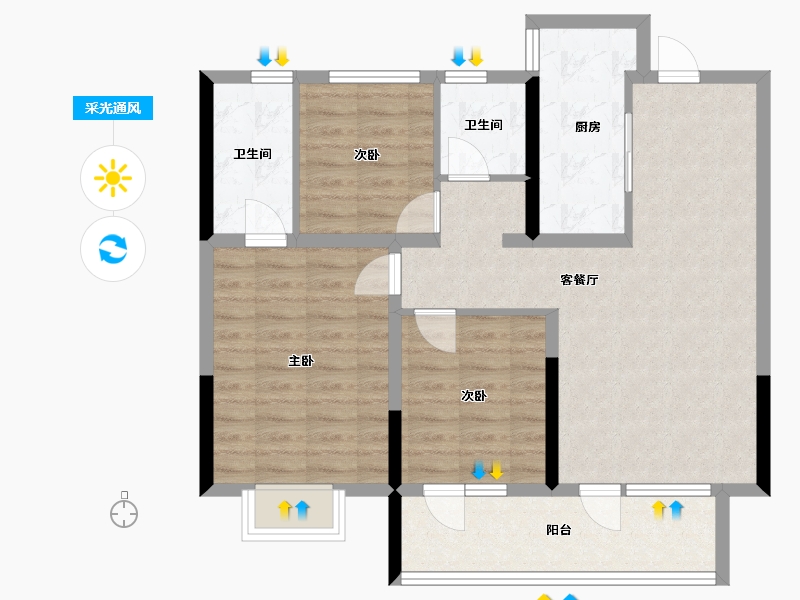 山东省-青岛市-梧桐苑-85.00-户型库-采光通风