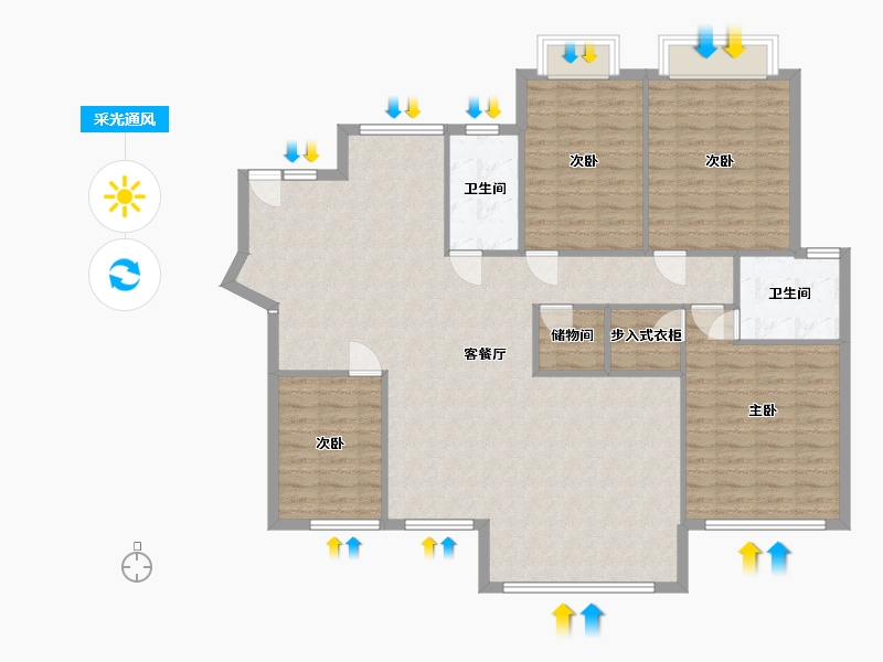 广西壮族自治区-南宁市-香榭里花园-130.00-户型库-采光通风