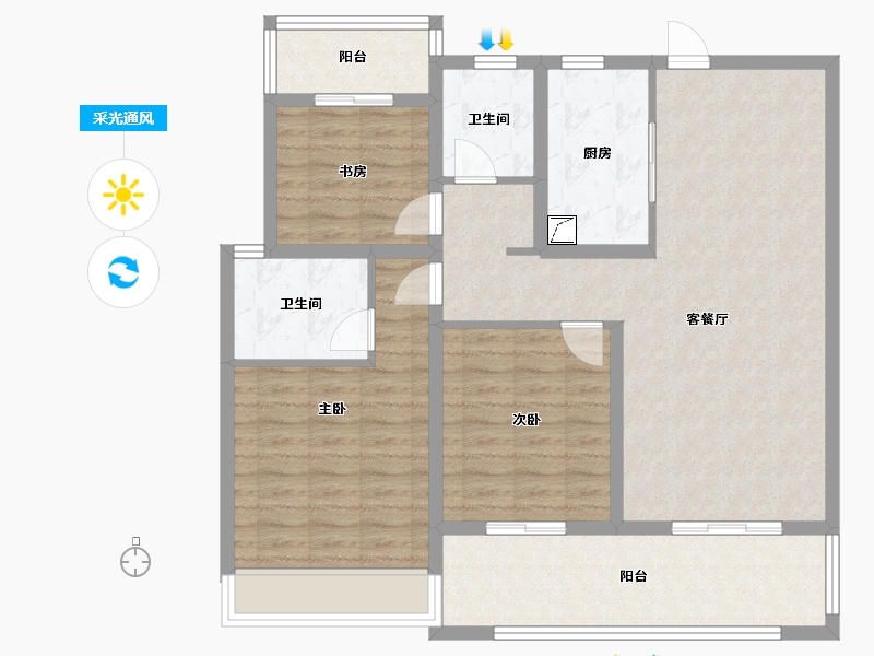 安徽省-亳州市-绿地·云峰公馆C区-105.00-户型库-采光通风