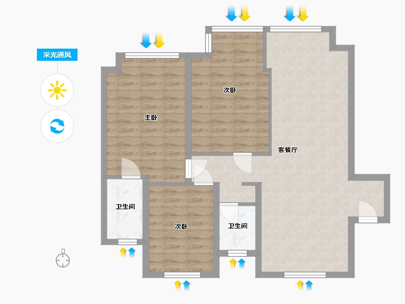 安徽省-安庆市-绿地新里城-90.00-户型库-采光通风