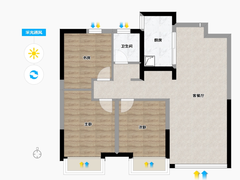 陕西省-西安市-绿城全运村四期-72.70-户型库-采光通风