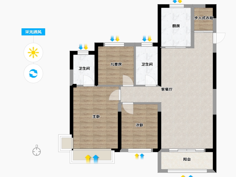 山东省-菏泽市-绿地新都汇-96.06-户型库-采光通风