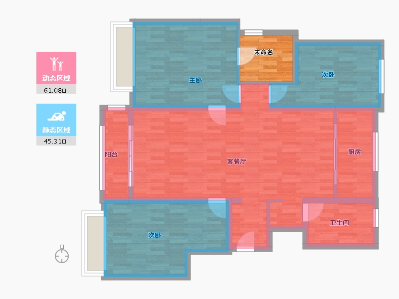 天津-天津市-鸿坤理想湾1号楼,2号楼,14号楼,7号楼建面127m²-100.27-户型库-动静分区