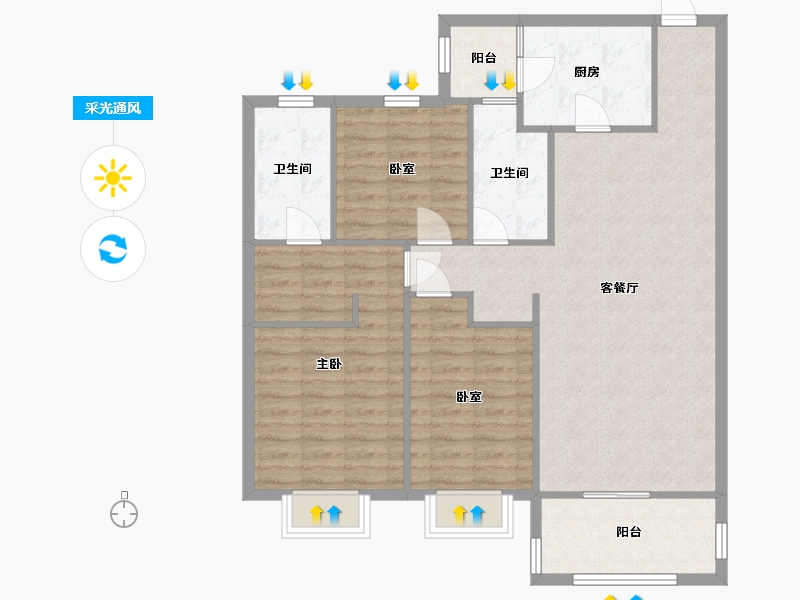 陕西省-西安市-恒大雅苑-105.00-户型库-采光通风