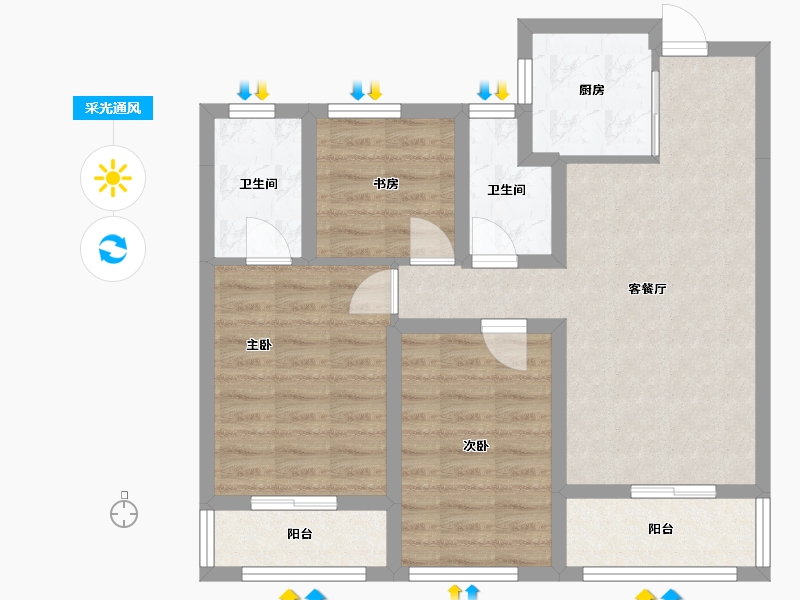 浙江省-杭州市-保利天汇-89.08-户型库-采光通风