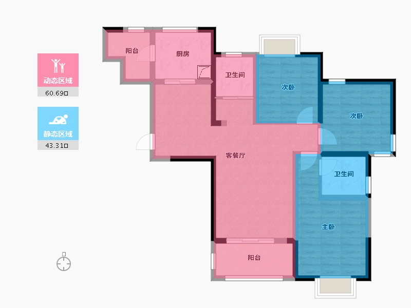 江苏省-苏州市-梅巷花园-87.00-户型库-动静分区