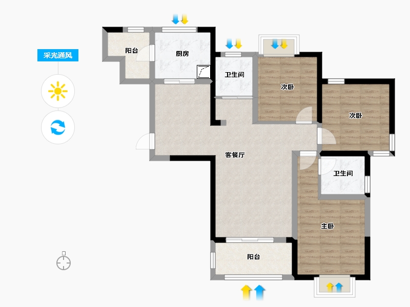 江苏省-苏州市-梅巷花园-87.00-户型库-采光通风