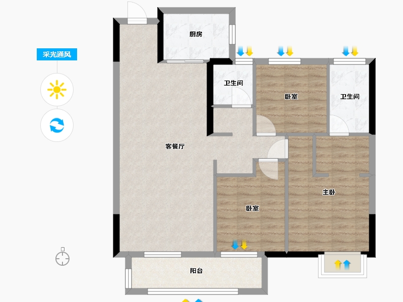 湖北省-武汉市-沌口馨苑-90.00-户型库-采光通风