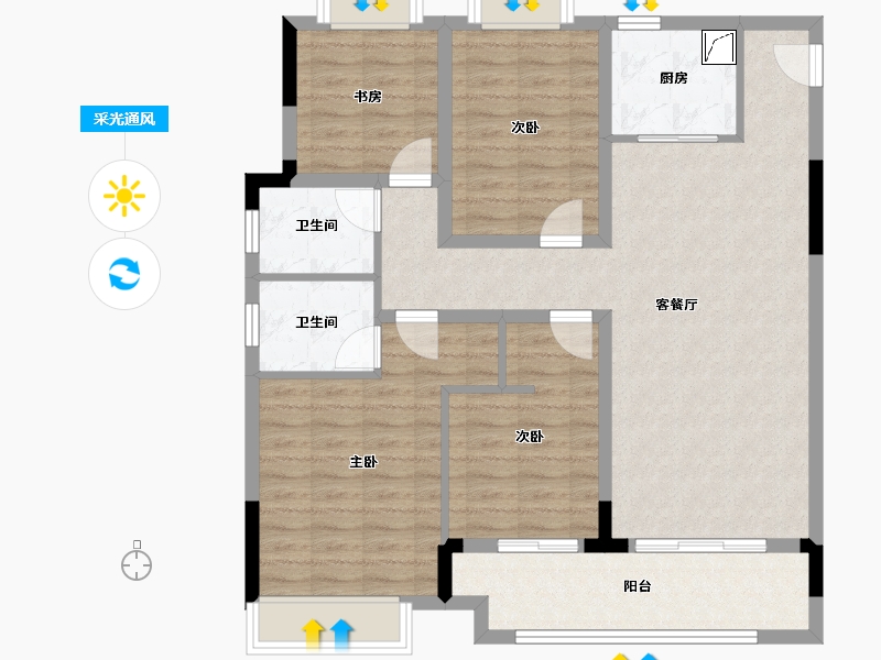 安徽省-淮北市-傲景观澜-103.00-户型库-采光通风