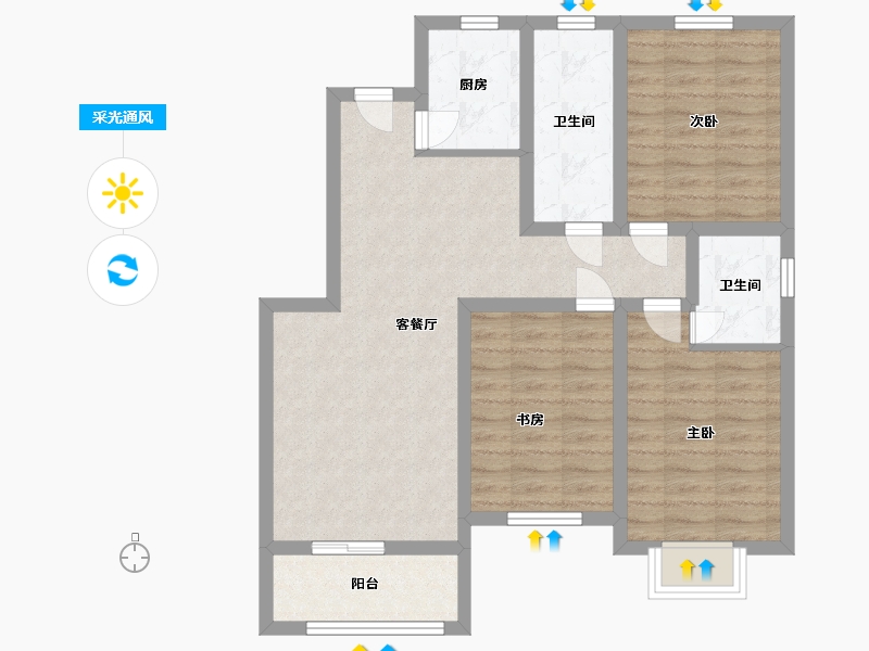 湖北省-荆州市-金科中梁博翠江樾-80.00-户型库-采光通风