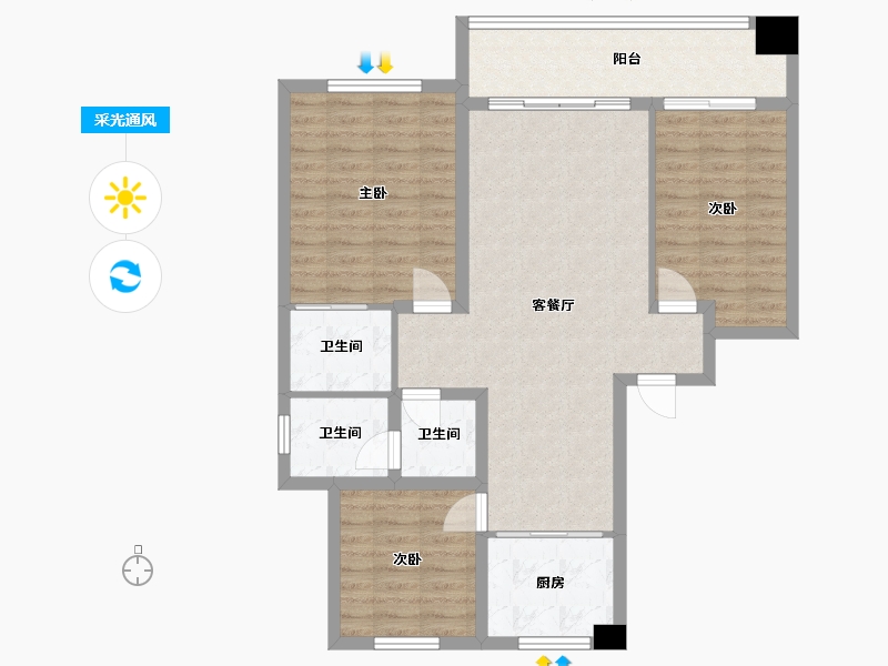 江苏省-连云港市-碧桂园-105.00-户型库-采光通风