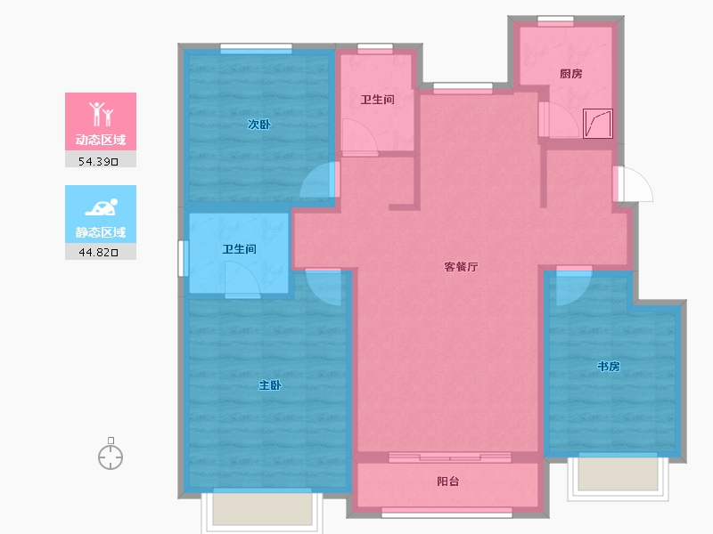 河北省-唐山市-水山凤凰玺-93.75-户型库-动静分区