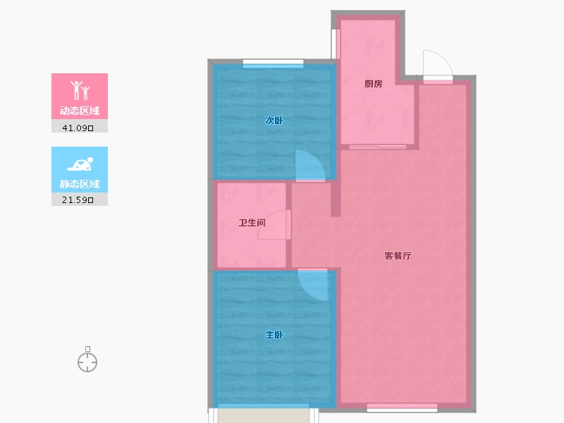 河北省-廊坊市-潮白河孔雀城华清园-56.38-户型库-动静分区