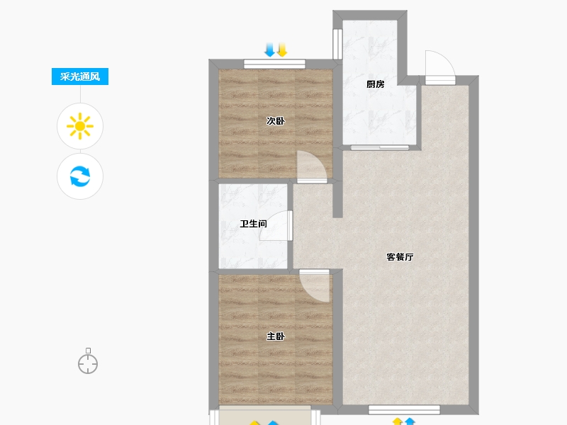 河北省-廊坊市-潮白河孔雀城华清园-56.38-户型库-采光通风