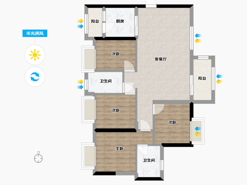 四川省-成都市-嘉裕第六州林语台-88.64-户型库-采光通风