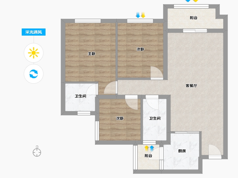 四川省-遂宁市-邦泰理想城-77.00-户型库-采光通风