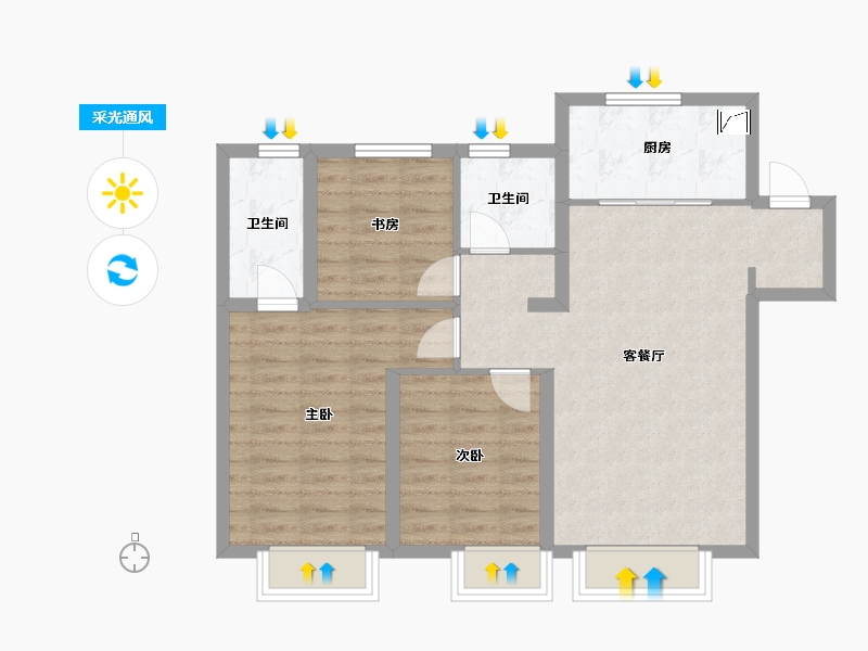 新疆维吾尔自治区-乌鲁木齐市-融创玖玺台-88.00-户型库-采光通风