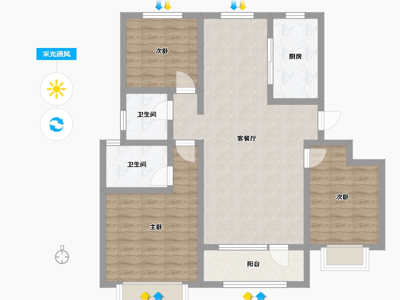 山东省-青岛市-宏远桃源东方-90.00-户型库-采光通风