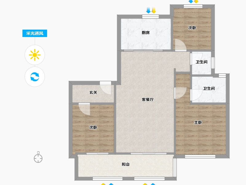 山东省-济南市-新城香溢华庭-108.00-户型库-采光通风