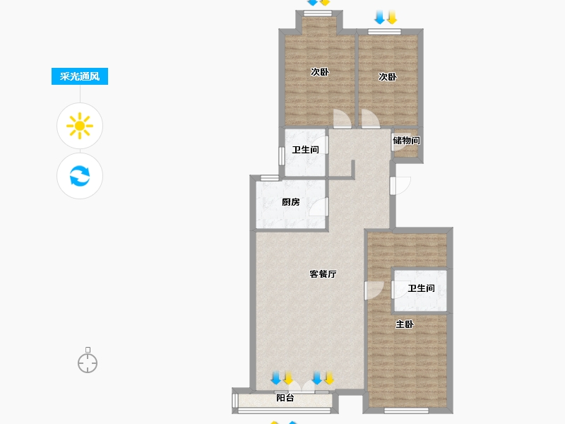 山东省-济南市-领秀城-111.00-户型库-采光通风