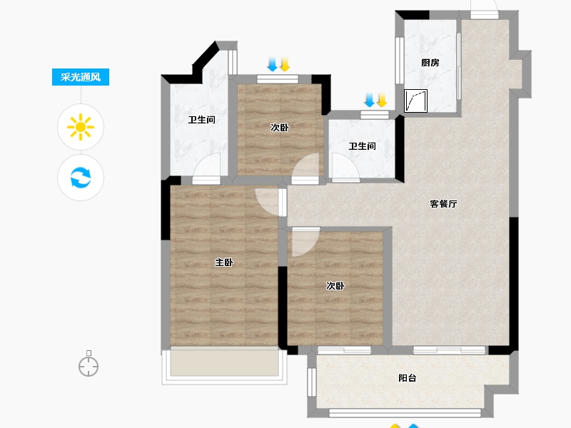 河南省-郑州市-新城玺越兰庭-77.00-户型库-采光通风