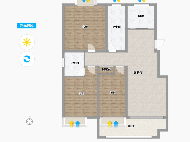 江苏省-徐州市-朋湖苑-123.00-户型库-采光通风