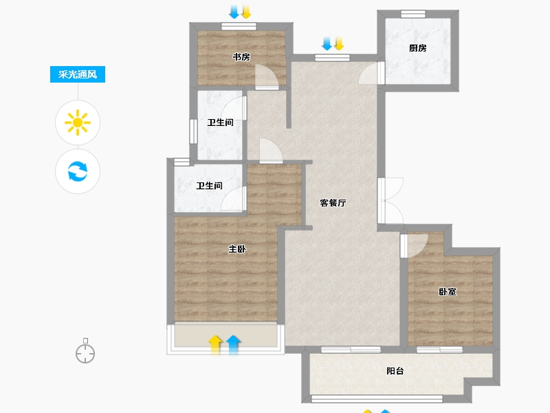 安徽省-宣城市-中梁江山御景-87.61-户型库-采光通风