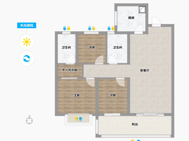 安徽省-阜阳市-华润朗府-92.00-户型库-采光通风